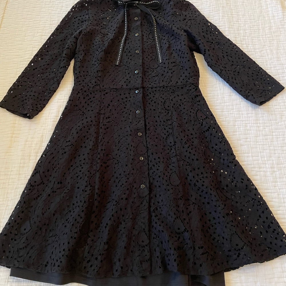 MANGO MNG Casual Lace Eyelet Western Button Front Mini Shirtdress